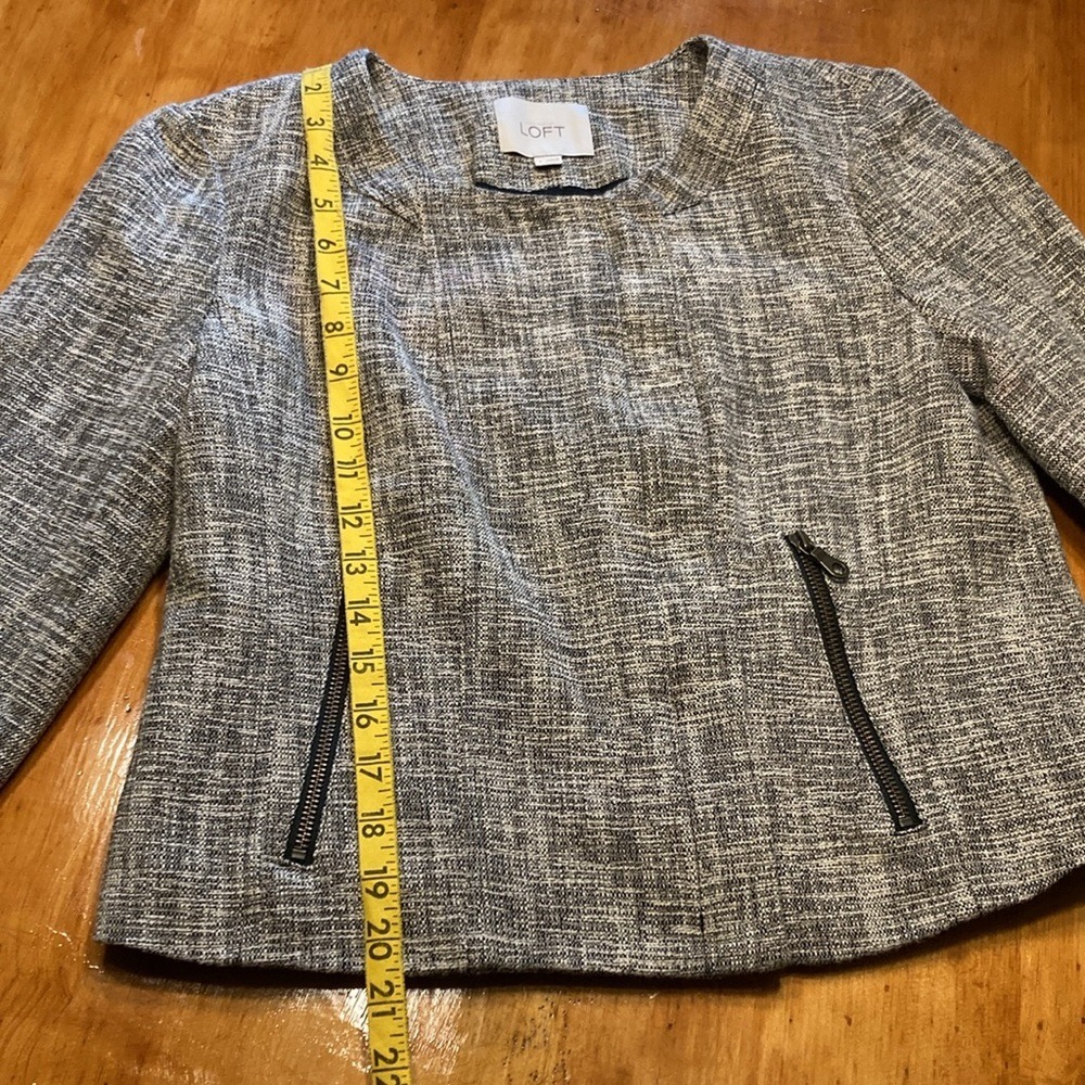 Ann Taylor LOFT Womens Black White Tweed Moto Jacket Size 6 Zip Front Cropped - Picture 4 of 11